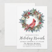Red Cardinal Wreath Holiday Brunch Kaart (Voorkant / Achterkant)