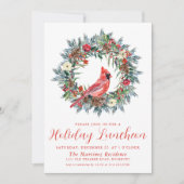 Red Cardinal Wreath Holiday Luncheon Kaart (Voorkant)