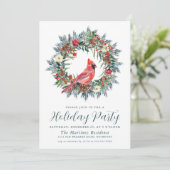 Red Cardinal Wreath Party Brunch Kaart (Staand voorkant)