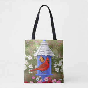 Red Cardinals Bird House Flower Garden Draagtas