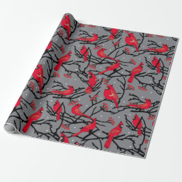 Red Cardinals Pattern Winter Woodland Kerstland Cadeaupapier