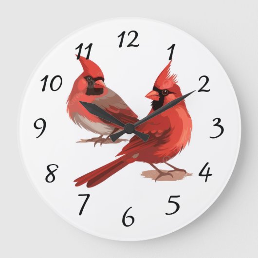 red cardinals Wall Clock Grote Klok (Voorkant)