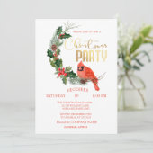 Red Cardinical Bird kerstparty Kaart (Staand voorkant)