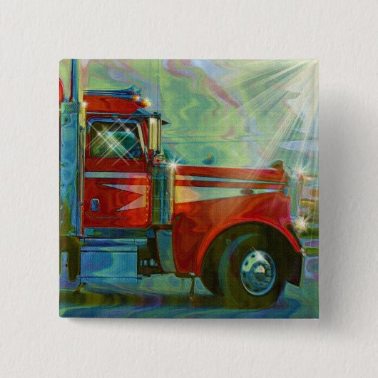 RED CARGO TRUCK BIG RIG TRUCKERS BUTTON (Voorkant)