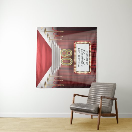 Red Carpet 80th Birthday Backdrop banner Wandkleed (In Situ (horizontaal))