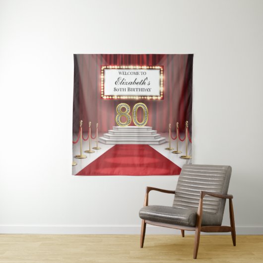 Red Carpet 80th Birthday Backdrop banner Wandkleed (In situ)