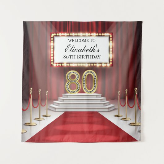 Red Carpet 80th Birthday Backdrop banner Wandkleed (Voorkant)