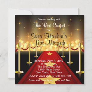 Red Carpet Hollywood Bat Mitzvah Verjaardagsuitnod Kaart