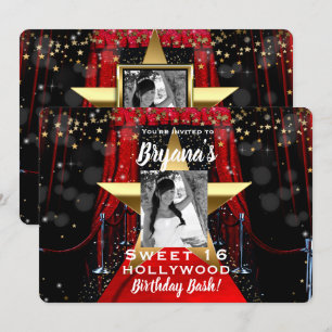Red Carpet Hollywood Gold Stars Photo Party Kaart