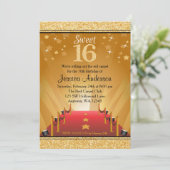 Red Carpet Hollywood Star Gold Sweet 16 Birthday Kaart (Staand voorkant)
