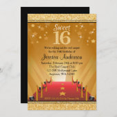 Red Carpet Hollywood Star Gold Sweet 16 Birthday Kaart (Voorkant / Achterkant)