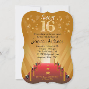 Red Carpet Hollywood Star Sweet 16 Birthday Kaart