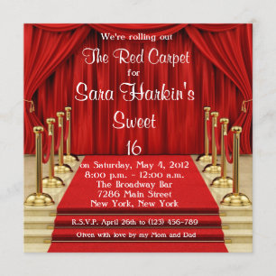 Red Carpet Hollywood Sweet 16 Birthday Invite Kaart