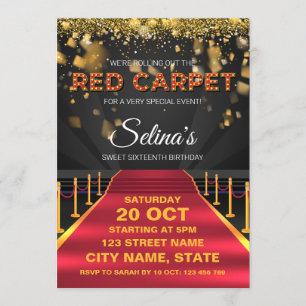 Red Carpet Hollywood verjaardagsfeestje uitnodigin Kaart