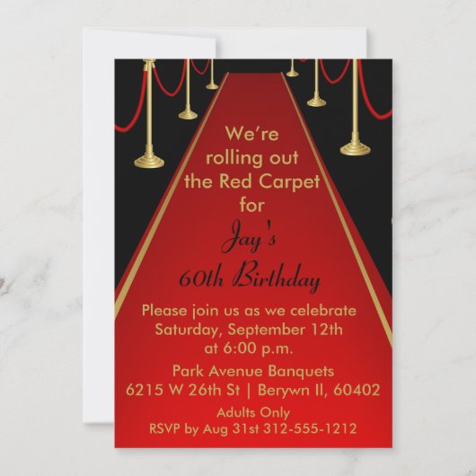 Red Carpet Invitation Hollywood Theme Sweet 16 Kaart (Voorkant)