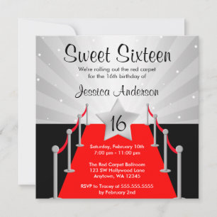 Red Carpet Silver Hollywood Sweet 16 Verjaardag Kaart