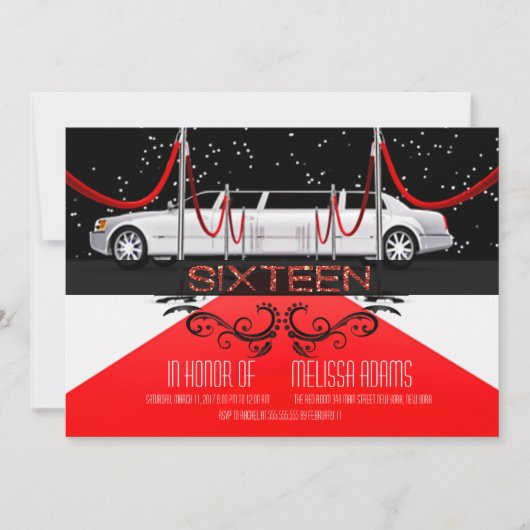 Red Carpet Sweet 16 fêtes Invitations (Devant)