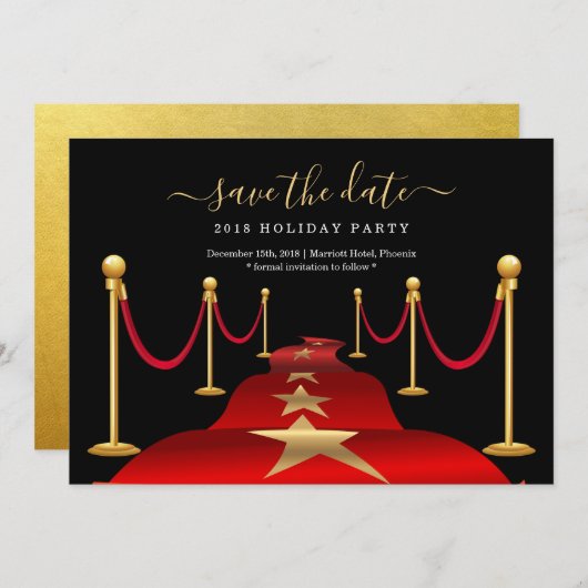 Red Carpet Thema Party Save the Date Kaart (Voorkant / Achterkant)