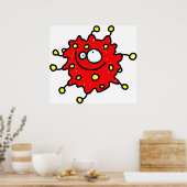 Red Cartoon Germ Poster (Keuken)