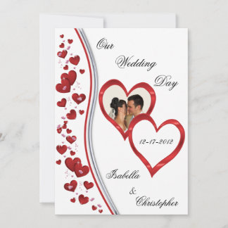 Red Cascading Hearts Wedding Photo-uitnodigingen Kaart