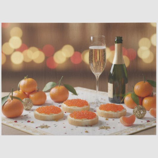 Red Caviar, Champagne, Tangerines, Festive Dinner Tissuepapier (Voorkant)