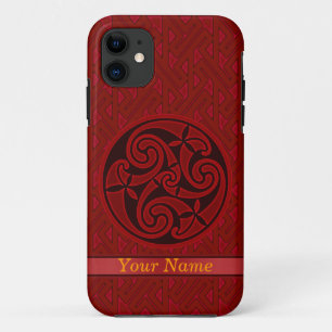 Red Celtic Art Spiral Design on a Key Pattern iPod iPhone 11 Hoesje