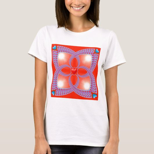 Red Celtic Heart Fractal Pattern T-shirt (Voorkant)