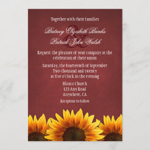 Red Chalkboard Sunflower Wedding Invitting Kaart