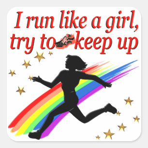 RED CHAMPION GIRL TRACK EN FIELD DESIGN VIERKANTE STICKER