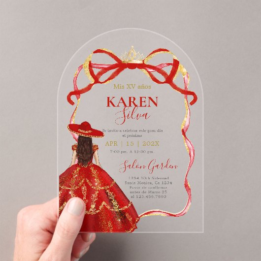 Red Charro Quinceanera Acrylic Invitation (In situ (ordinateur de poche))