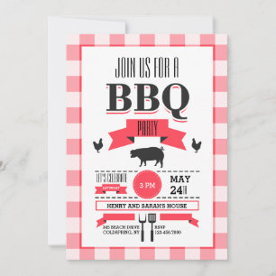 Red Check BBQ-uitnodiging Kaart