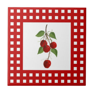Red Check Cherry Tile Tegeltje