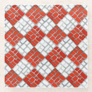 RED CHECK MOSAIC Glass Drink Onderzetter