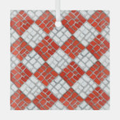 RED CHECK MOSAIC Glass Square Ornament (Voorkant)