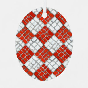 RED CHECK MOZAÏEK Metal Oval Ornament