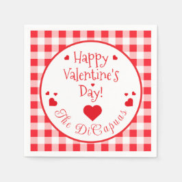 Red Check Red Hearts Valentine's Day Paper Napkin Servet