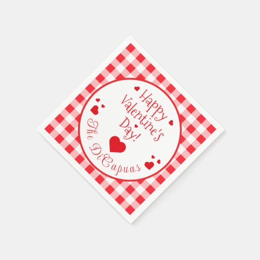 Red Check Red Hearts Valentine's Day Paper Napkin Servet (Hoek)