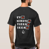 Red Check TV REMOTE PIZZA BEER T-shirt (Achterkant)