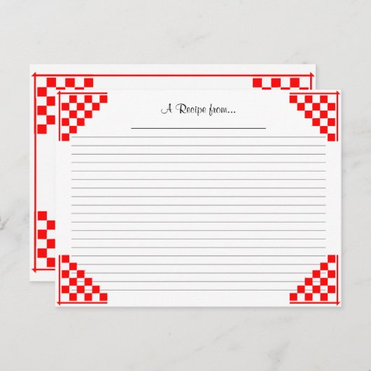 Red Checked Recipe Card met equivalenten Briefkaart (Voorkant / Achterkant)
