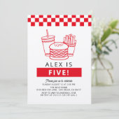 Red Checker Hamburger Boy Birthday Kaart (Staand voorkant)