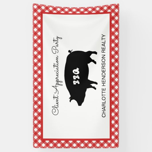 Red Checkered Client Appreciation BBQ Party Spandoek (Verticaal)