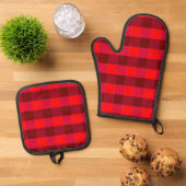 Red Checkered Gingham Ovenwant & Pannenlap Set (Top down)