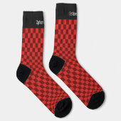 Red Checkered Pattern - Knit Check - eigen tekst Sokken (Rechts)