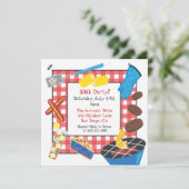 Red Checkered Picnic Barbecue Party Kaart (Staand voorkant)