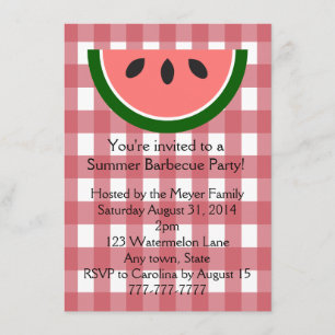 Red Checkered Watermelon Summer Party Invitation Kaart