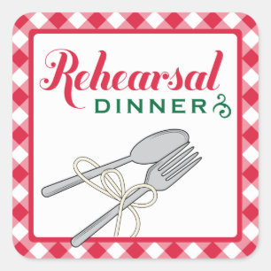 Red Checkered Wedding Rehearsal Dinner Vierkante Sticker