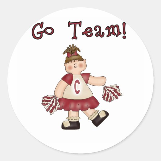 Red Cheerleader Go Team Ronde Sticker (Voorkant)