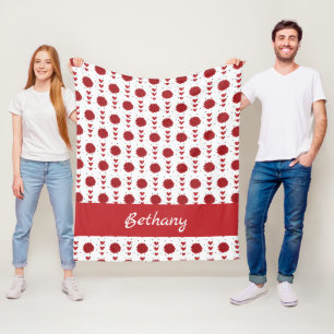 Red Cheerleader Pom Poms & Hearts Pattern Fleece Deken