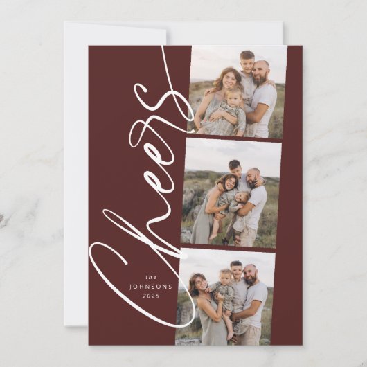 Red Cheers Minimal Modern Elegant Kerstscript Feestdagenkaart (Voorkant)