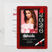 Red Cheetah Print Class van 2025 Afstuderen Invita Kaart (Voorkant / Achterkant)